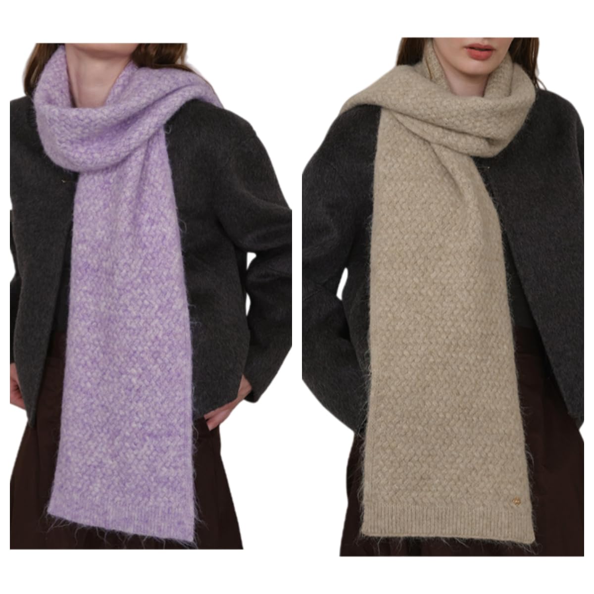 Scarf 2 Piezas De Chales Cálidos De Punto De Color Sólido De Otoño E Invierno Para Hombres Y Mujeres Bufandas Suaves Engrosadas