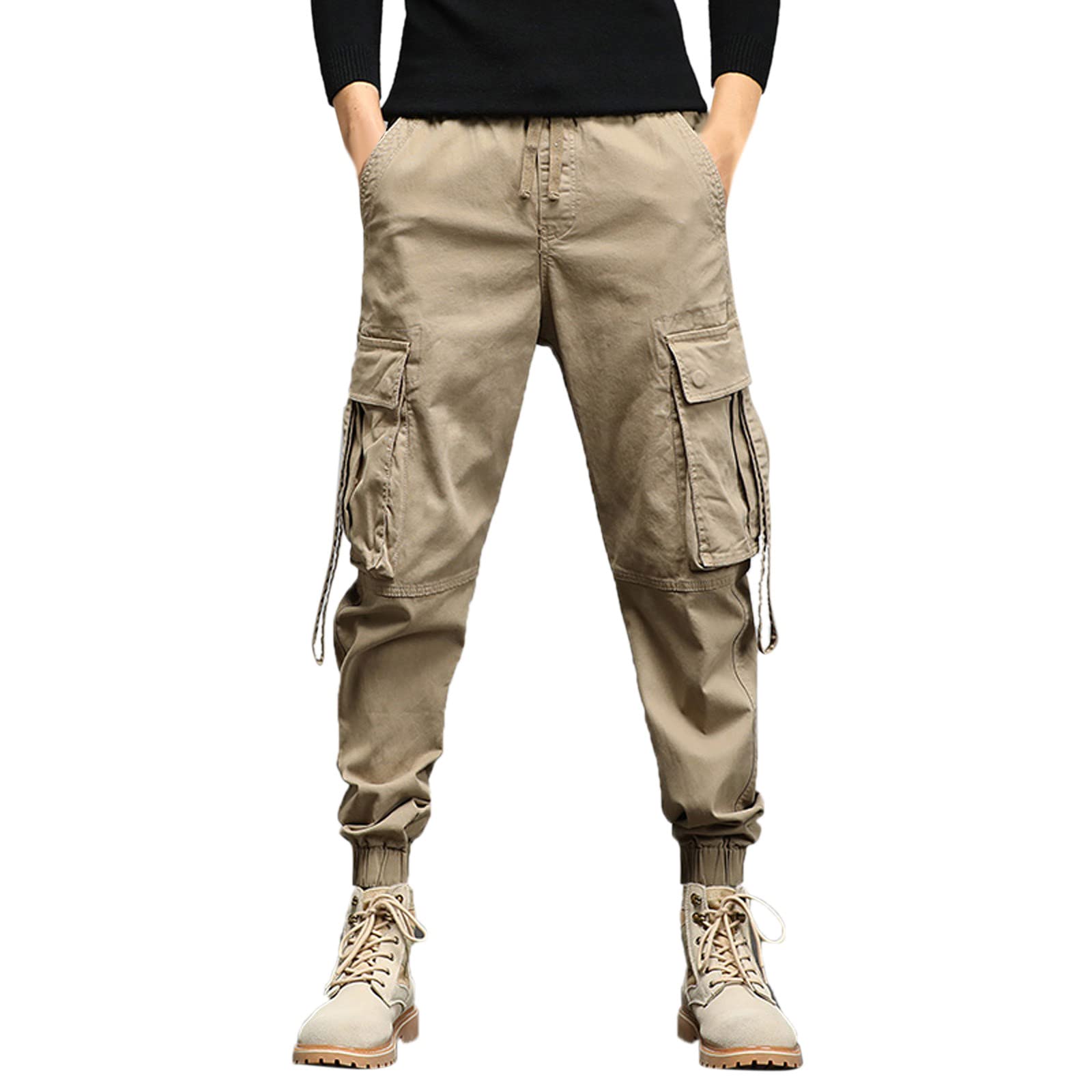 Pantalones cargo para hombre, cintura elástica, pantalones con puños para hombre, pantalones holgados de talla grande, pantalones de trabajo al aire libre, pantalones de trabajo al aire libre