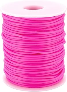 Pandahall 54.68 Yards/Roll 2mm Hollow Pipe Tubuing Rubber Cord with 1mm Hole Solid Rubber Tube Cord with Plasic Spool (Camellia)