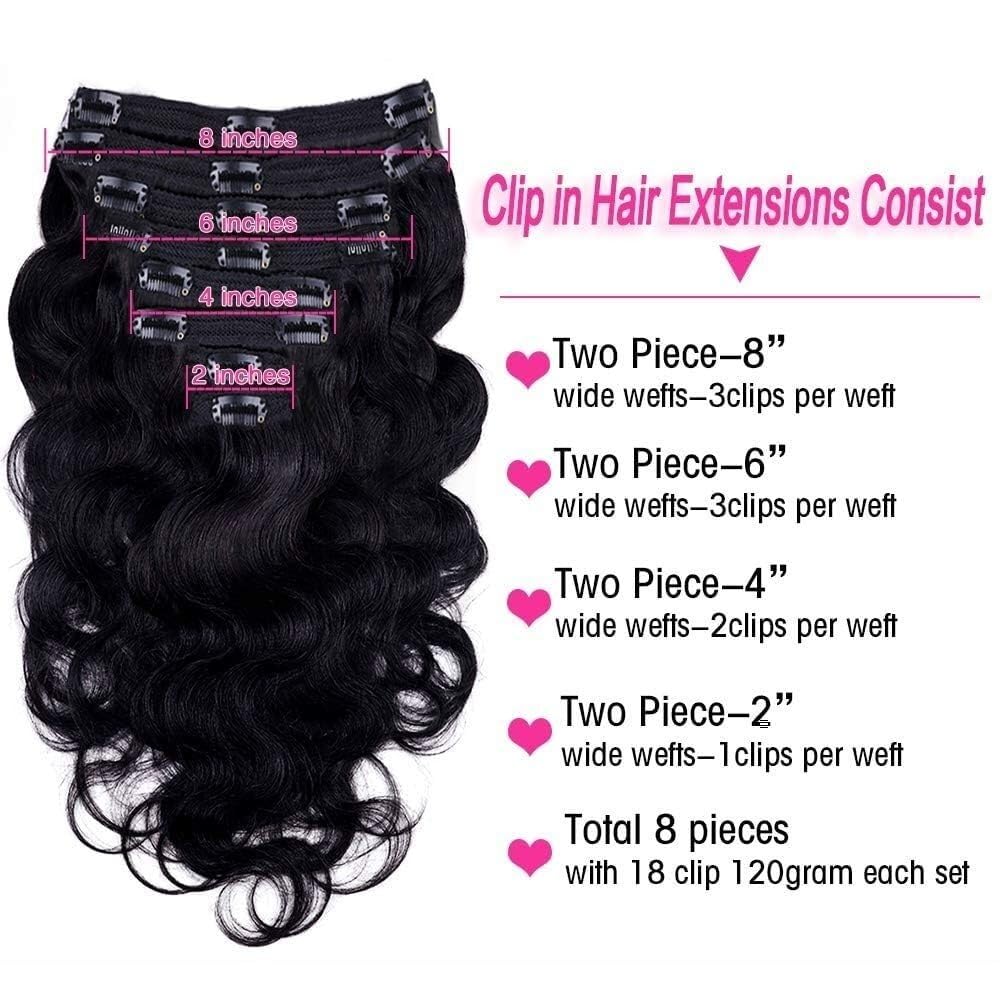 Przedłużanie włosów Doczepy z klipsem typu Body Wave Naturalny kolor czarny Pełna głowa Brazylijskie włosy remy 8 szt. 18 klipsami 120 gramów(16inches)