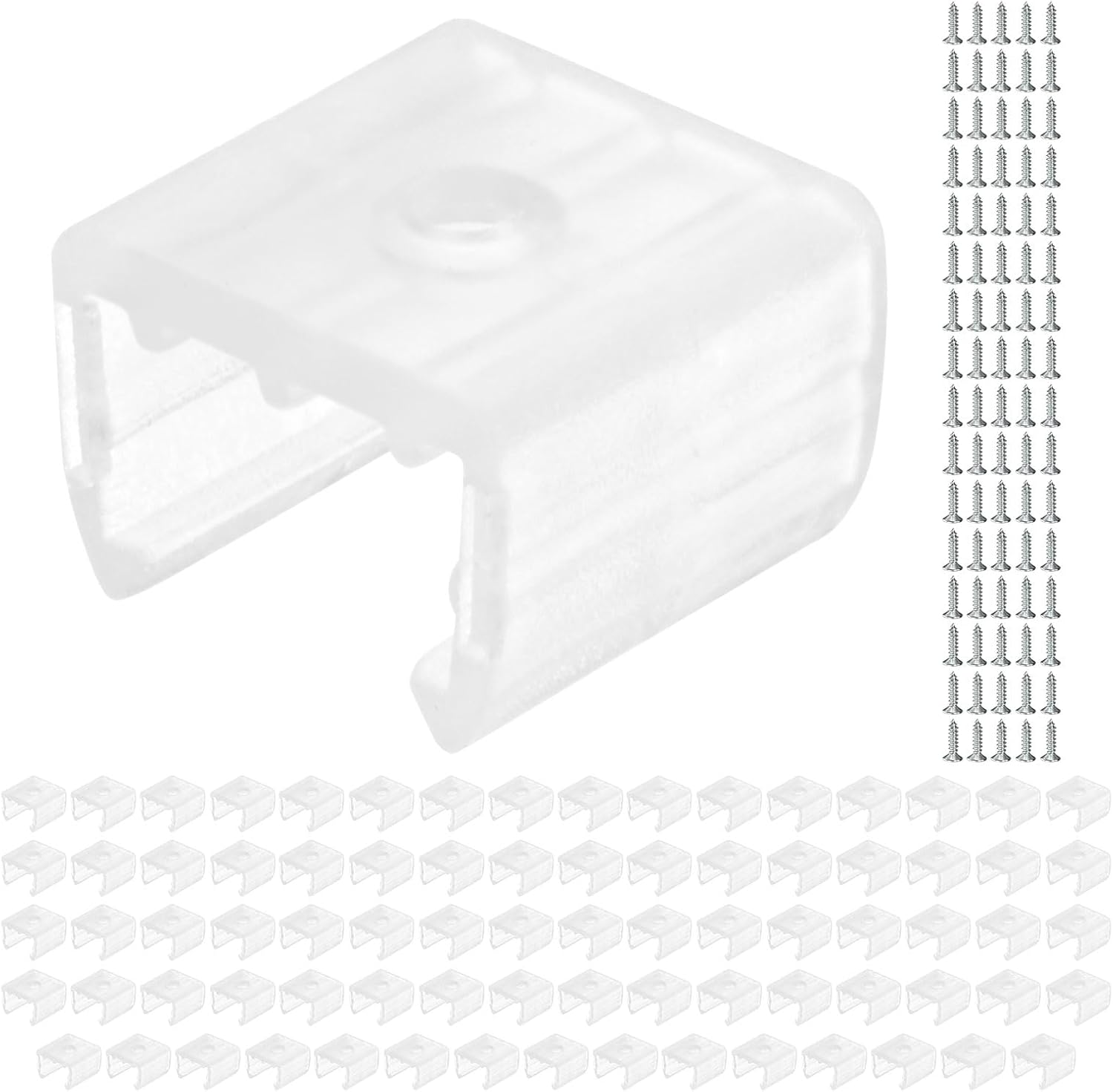 Waterproof LED Strip Light Clips [80pcs] - Mounting Clips with Screws for 10 to 12mm LED Neon Flexible Strip Lighting, Neon Signs DIY - [Transparent - 0.59 IN]