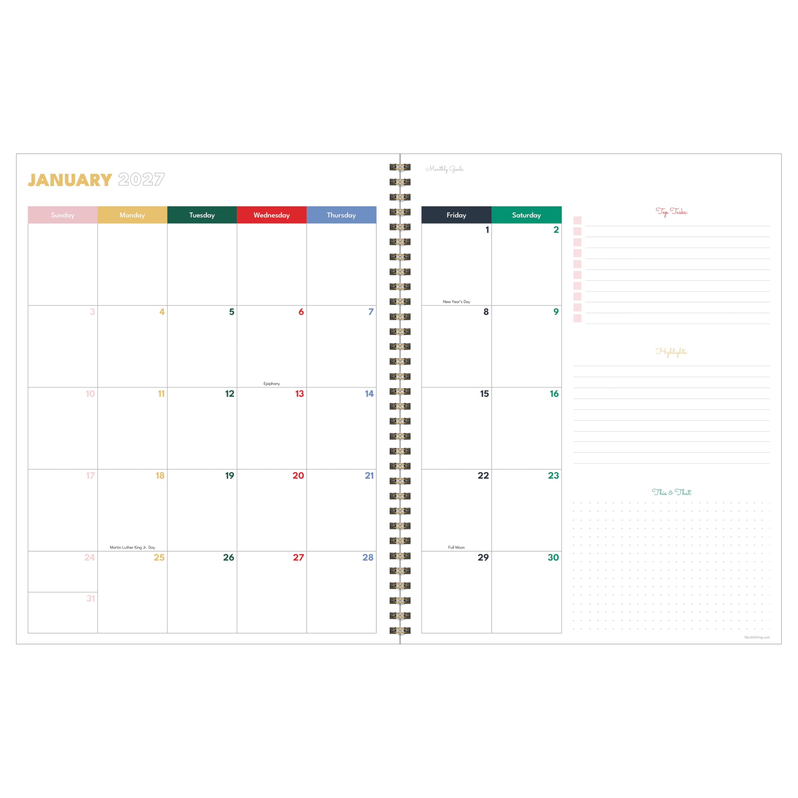 TF Publishing Agenda settimanale 2027 Cherry Picked, grande, 22,9 x 27,9 cm, con visualizzazione settimanale verticale e vista mensile, carta spessa, con monitoraggio delle abitudini, sezione
