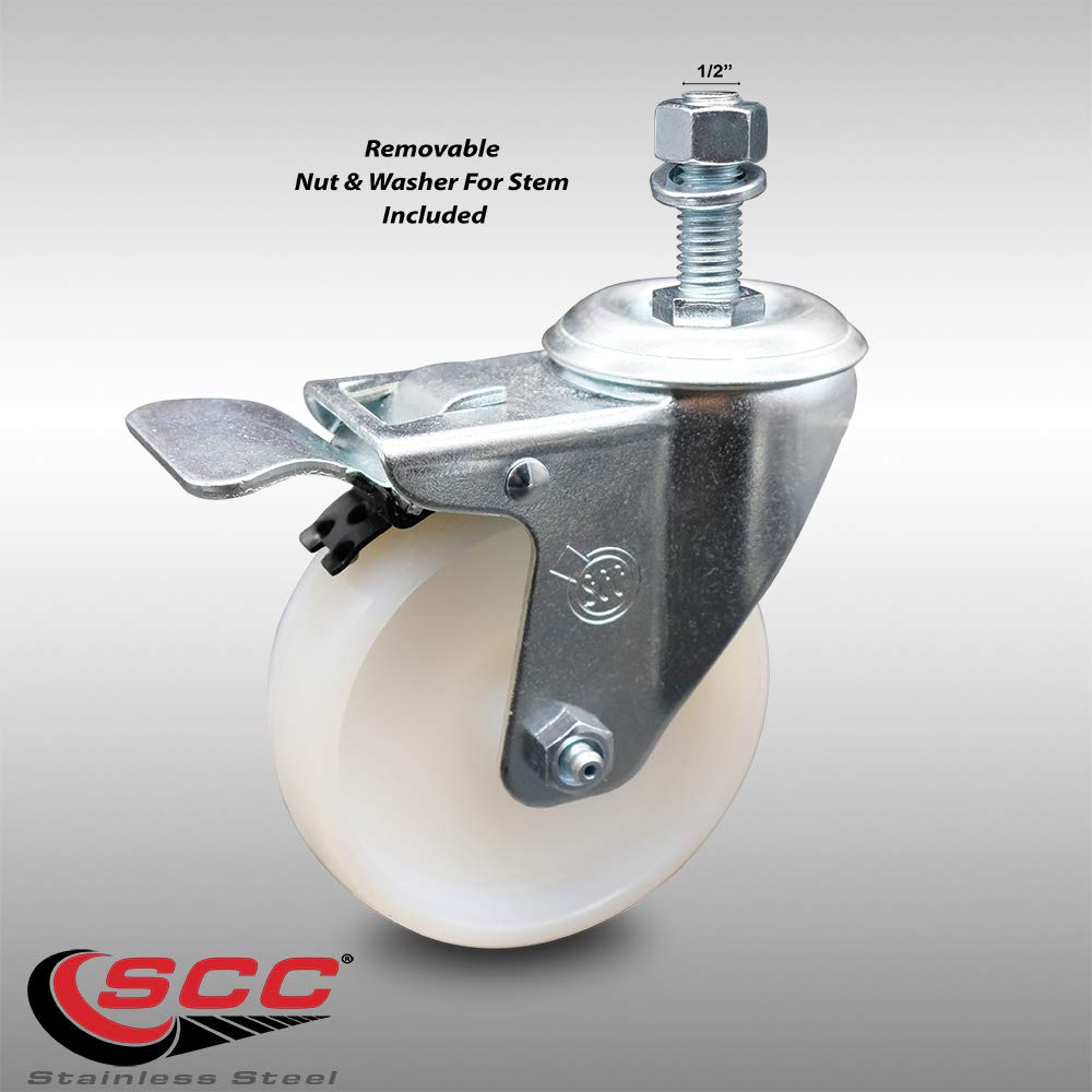 Stainless Steel Nylon Swivel Threaded Stem Caster w/4