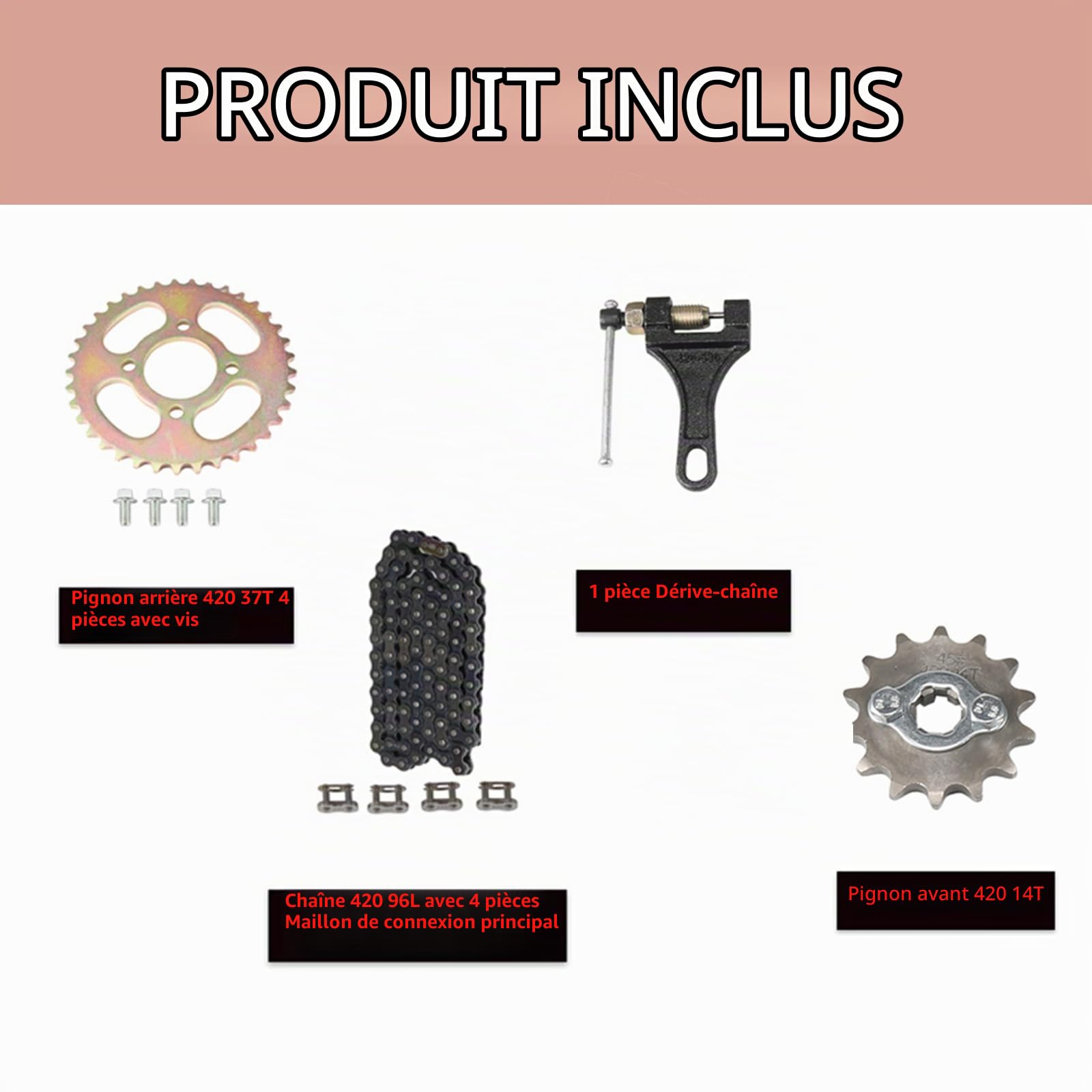 Pignon arrière 420 37 dents, chaîne 96L, pignon avant 14T kit pour quad ATV 70 90 110 125CC