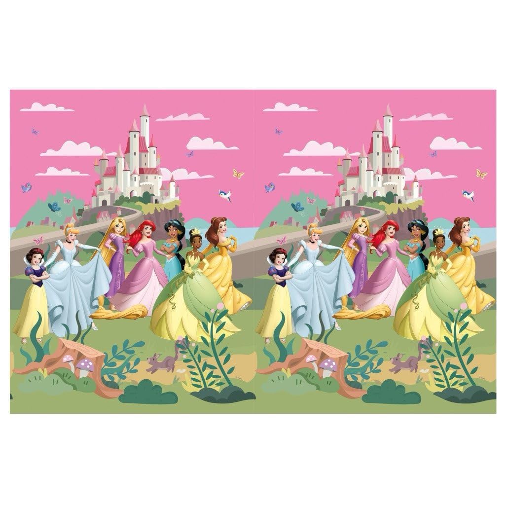 Procos White Disney Princess Tablecloth As Decoration For Children's Birthday Parties And Themed Parties Size: 120 X 180 Cm, Wipe-Clean, Reusable, Children's Birthday Party Table Cover