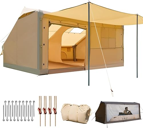 YOLENY Inflatable Tents for Camping, 4681012 Person Blow Up Tent with TPU Skylight, Mesh Windows,Stove Jack & Pump, Easy Setup 4 Season Glamping