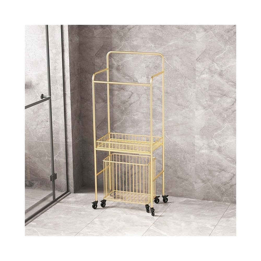 towel rail Light Luxury Movable Bathroom Storage Rack Floor Hotel Bath Towel With Wheels Dirty Clothes Basket(Gold)