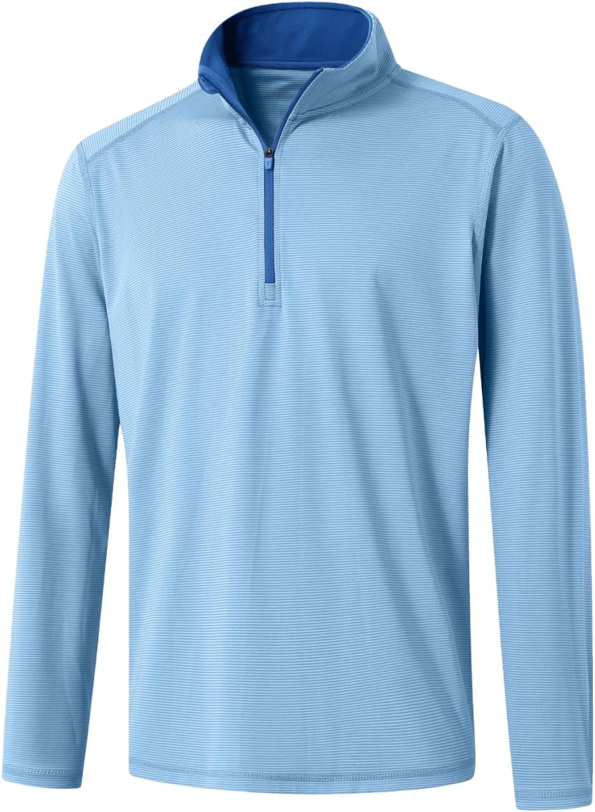 Quarter Zip Pullover Men Performance Dry Fit Stripe Mock Neck Midlayer Golf 1/4 Zip Pullover Mens Sweatshirt