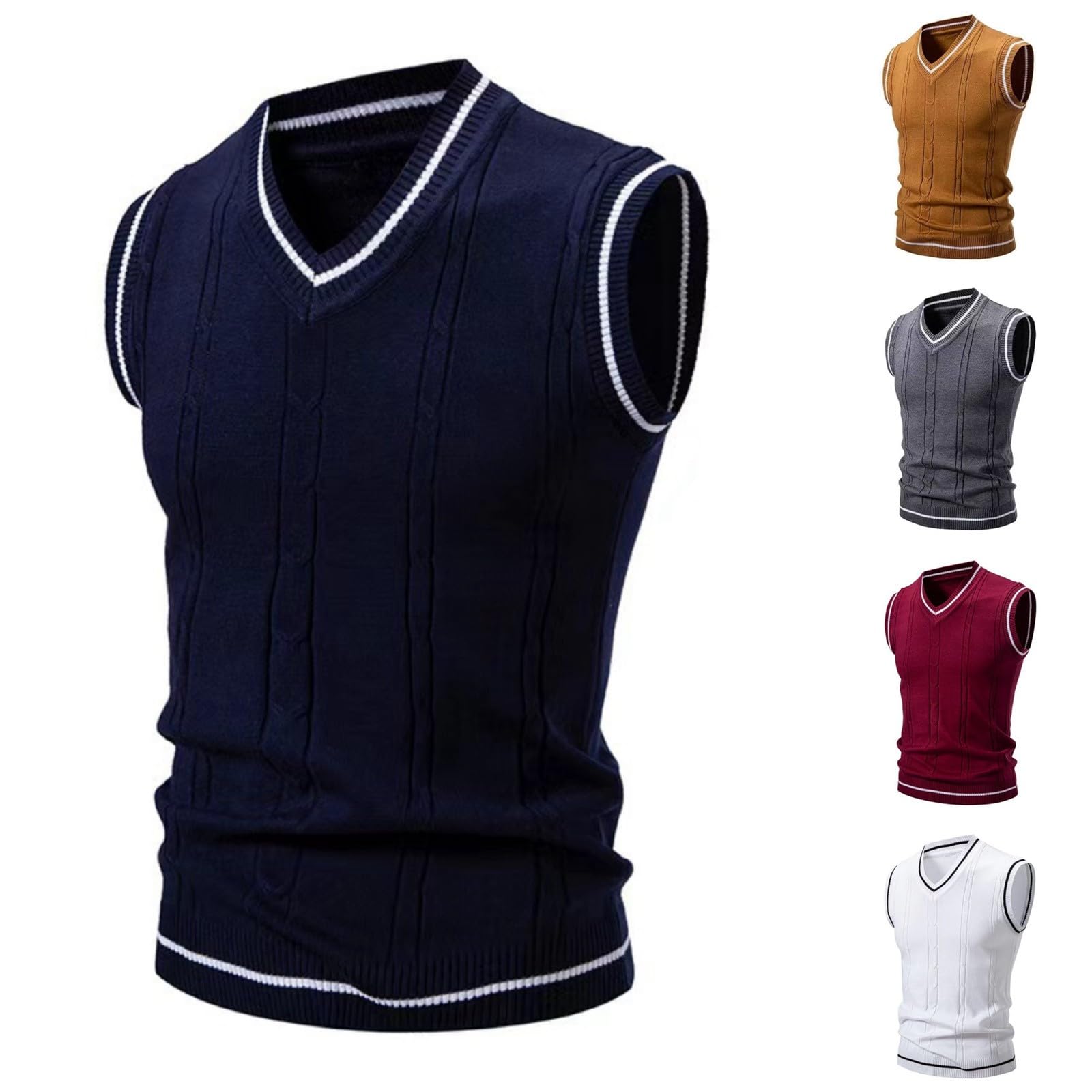 Jersey sin mangas para hombre, elegante, con estampado trenzado, chaleco de punto con cuello en V, caballero, negocios, sin mangas, para otoño e invierno, chaleco de golf, chaleco de la