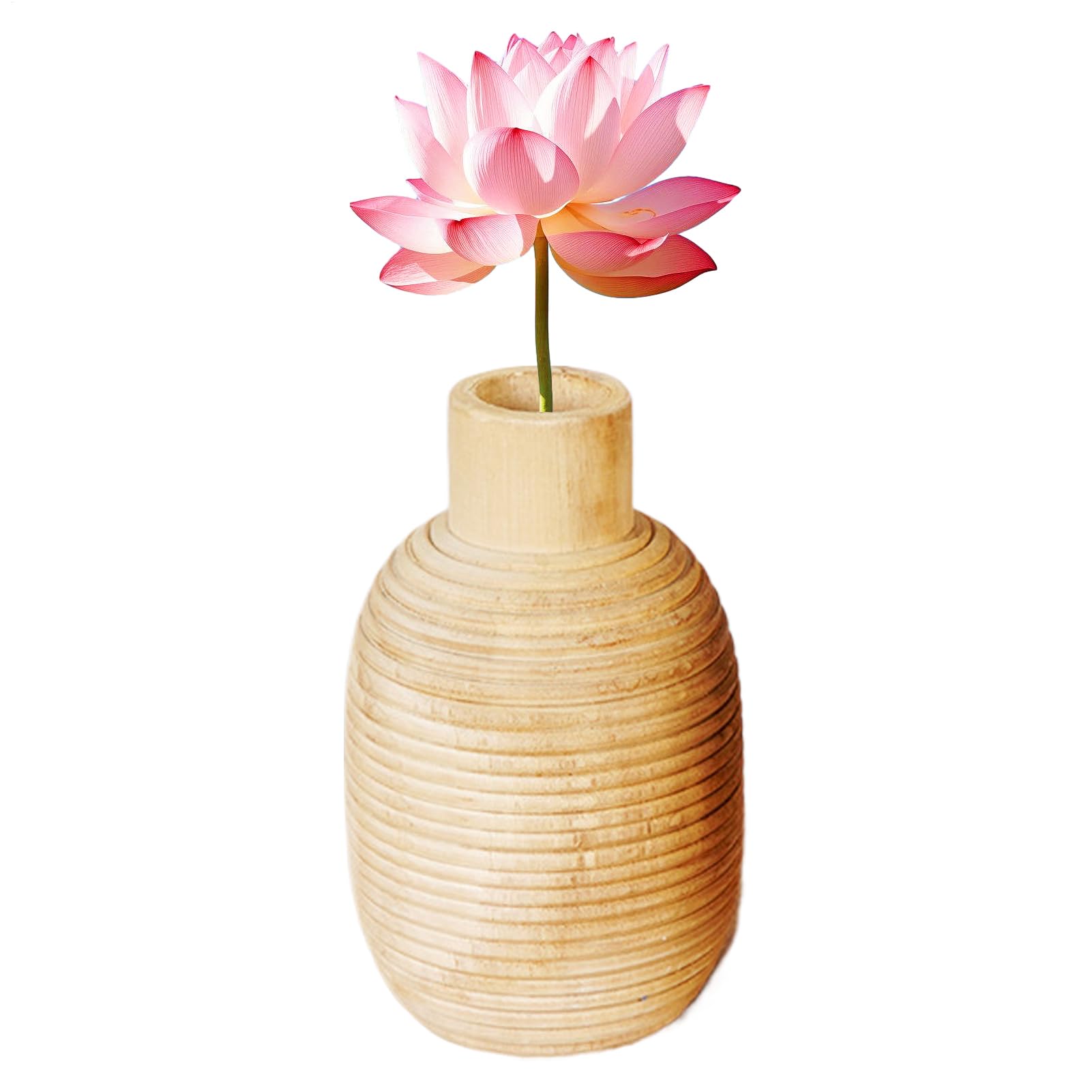 Jarrón de madera rústico para flores secas y decoración de mesa tallado a mano