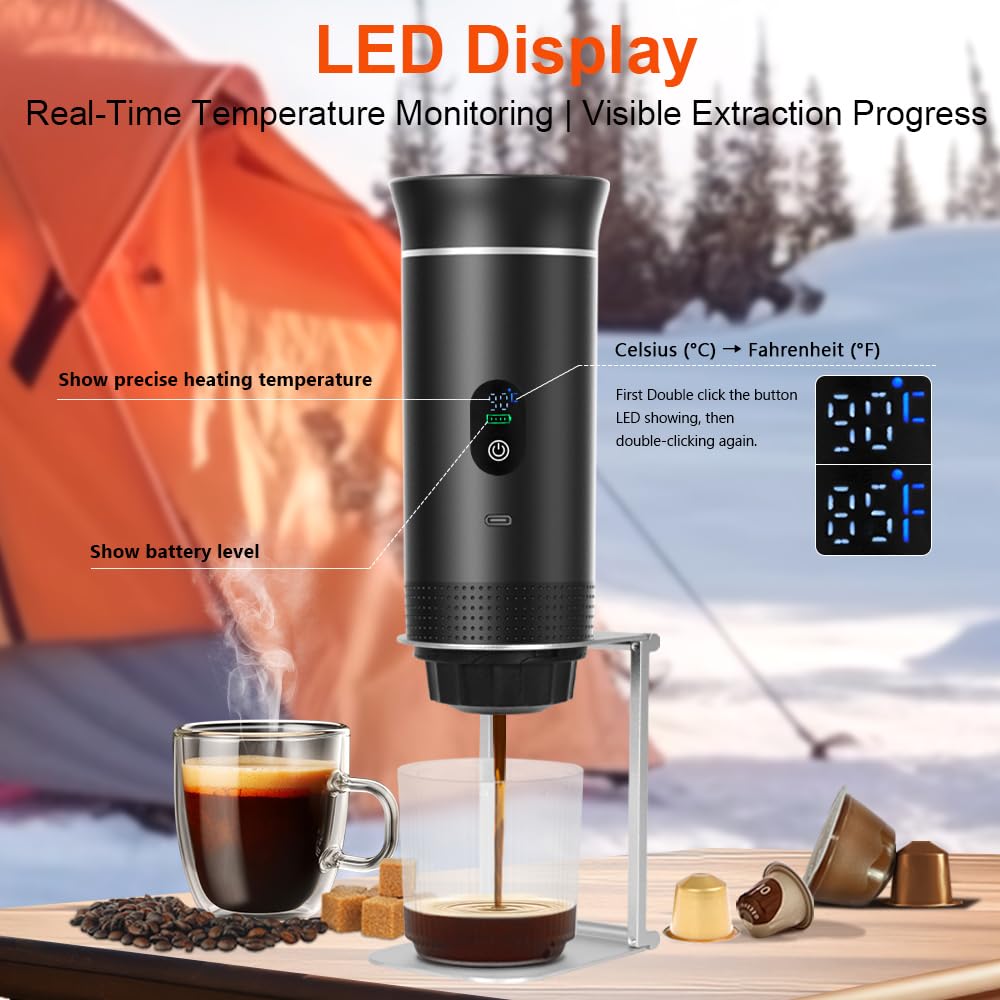 SAUSI Cafetera Portatil 3 en 1 - Batería USB Recargable, Capacidad 80 ml, Compatible con Cápsulas Espresso y Café Molido, Ideal para Coche, Oficina, Viajes y Camping
