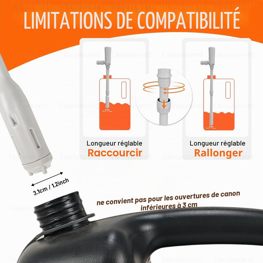 Pompe à Essence Électrique, 3,2 GPM Carburant, Arrêt Automatique | Arrêt Automatique, Dual Power USB-C/AA, Tuyau 51 Pouces, Tube d'Aspiration Télescopique, Gasoil Diesel, Eau, Transfert, Bidon