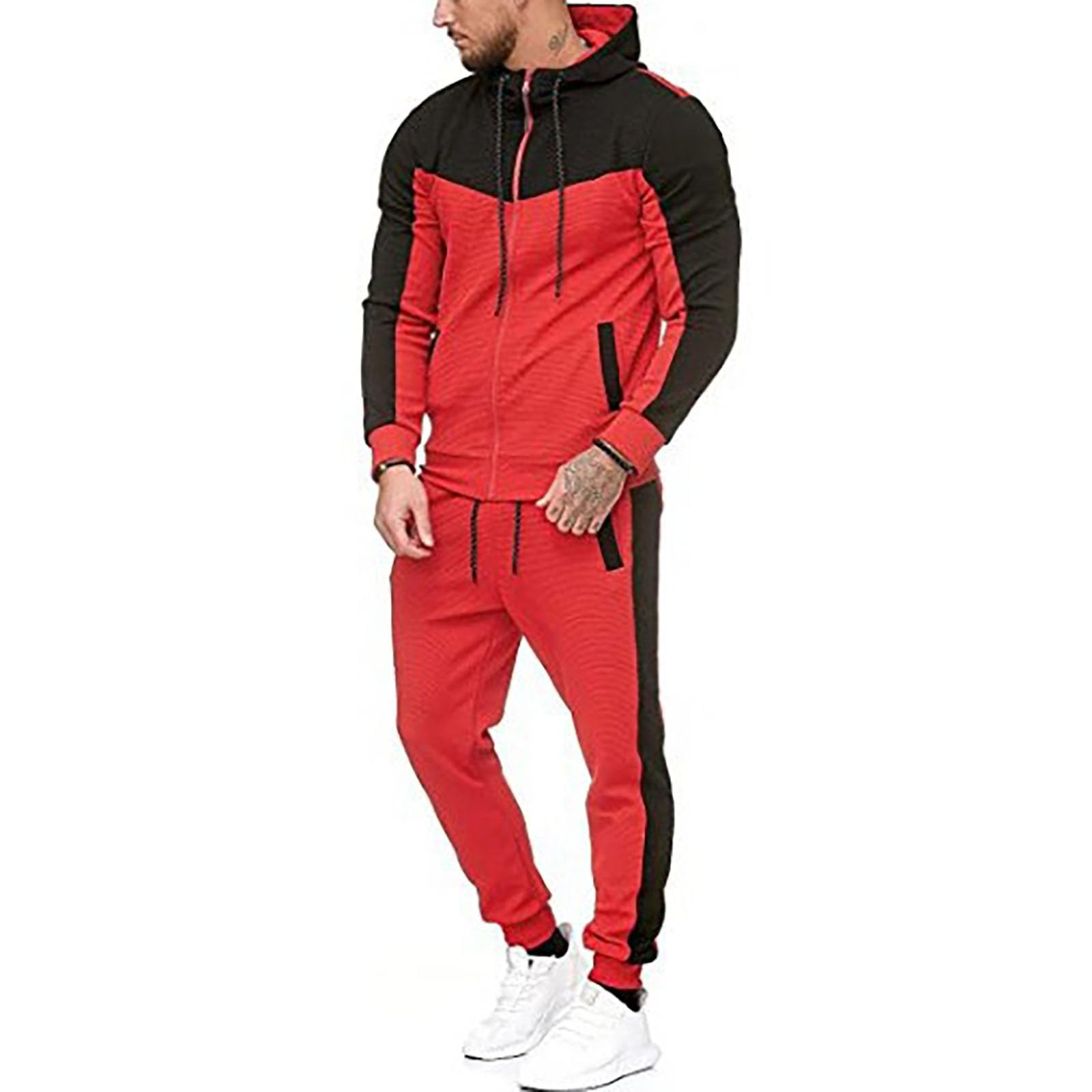 Męski dres treningowy, 2-częściowy, zapinana na zamek bluza z kapturem i joggery, zielono-czarna odzież sportowa dla mężczyzn, miękka bawełniana dres treningowy z kieszeniami, lekki, wygodny strój na