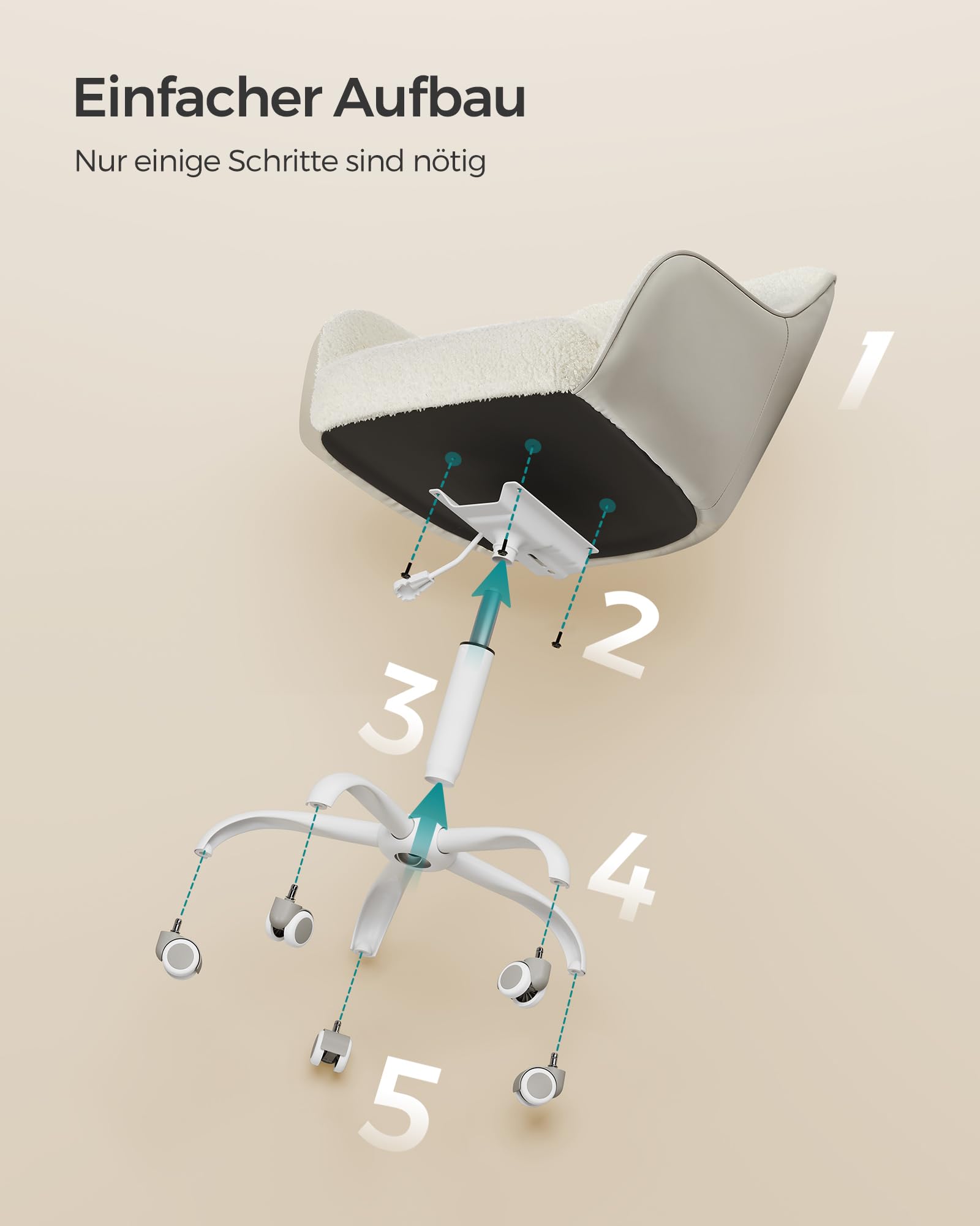 SONGMICS Drehstuhl Schreibtischstuhl höhenverstellbar 110 kg Sherpa-Stoff PU cappuccinobeige