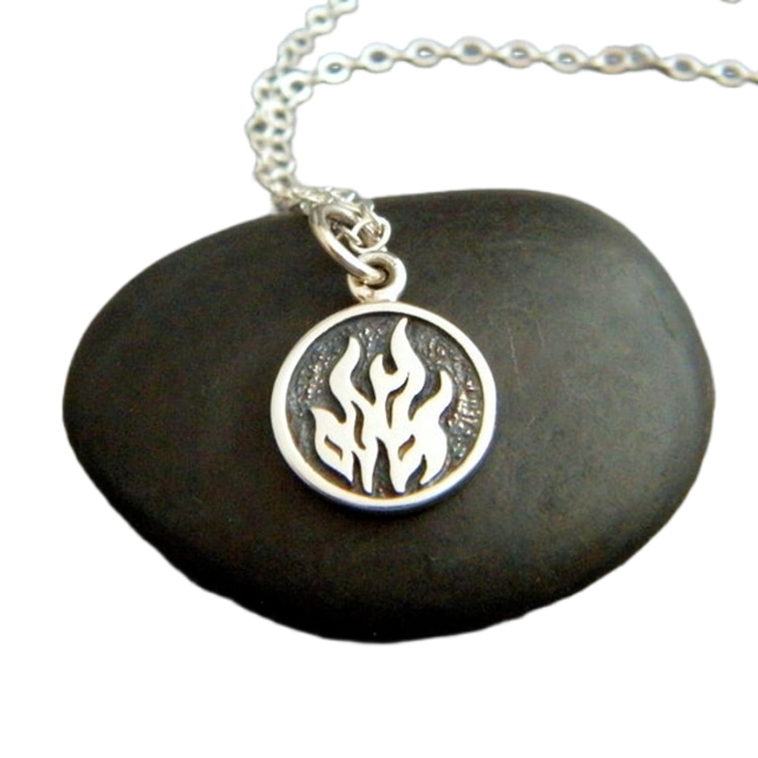 Collier argent 925 élément feu anti-ternissement chaîne 45 cm pour peaux sensibles - 3