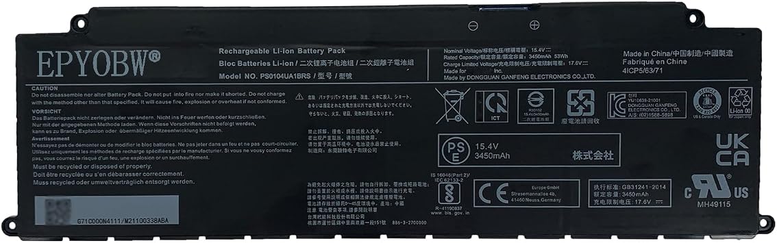 PS0104UA1BRS Laptop Battery 53Wh Compatible with Toshiba Dynabook Tecra A40-J A50-J Series G71C000ML110 P000834200