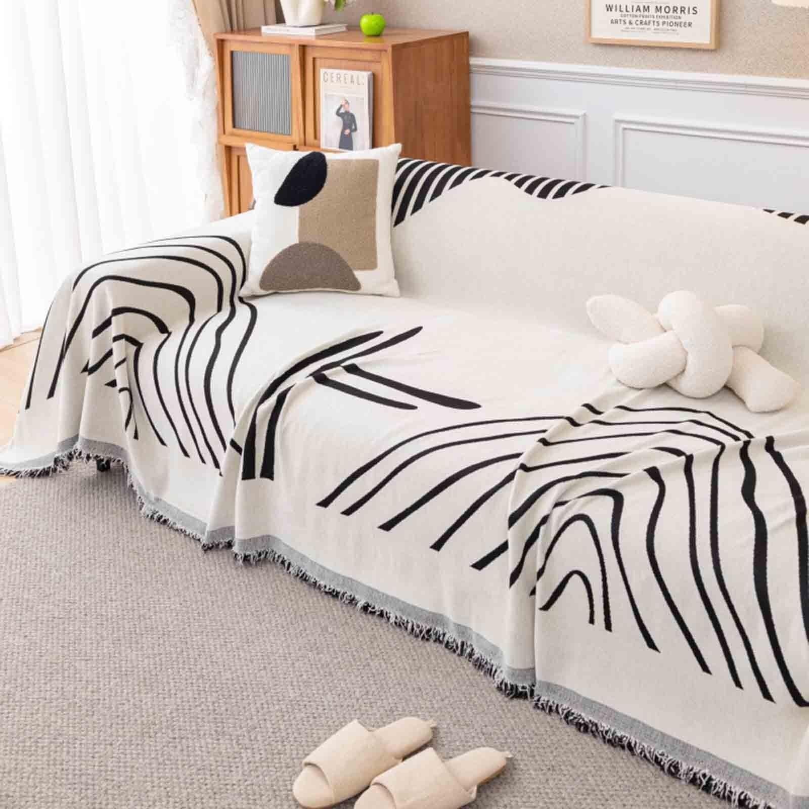 Jeté de canapé avec franges Konsilsa grande couverture tissée 180x260 cm pour fauteuil et lit