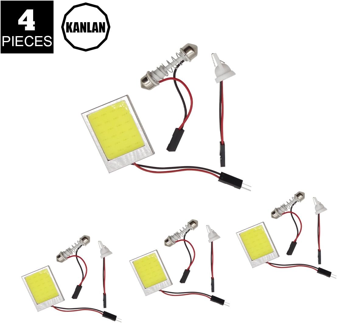 KANLAN 4X T10 COB 24-SMD LED for Dome Lamp Auto Car Interior Reading Plate Light Roof Ceiling Interior Wired Lamp Cool White 12V 9W with BA9S Adapter,T10 Adapter,Festoon Adapter