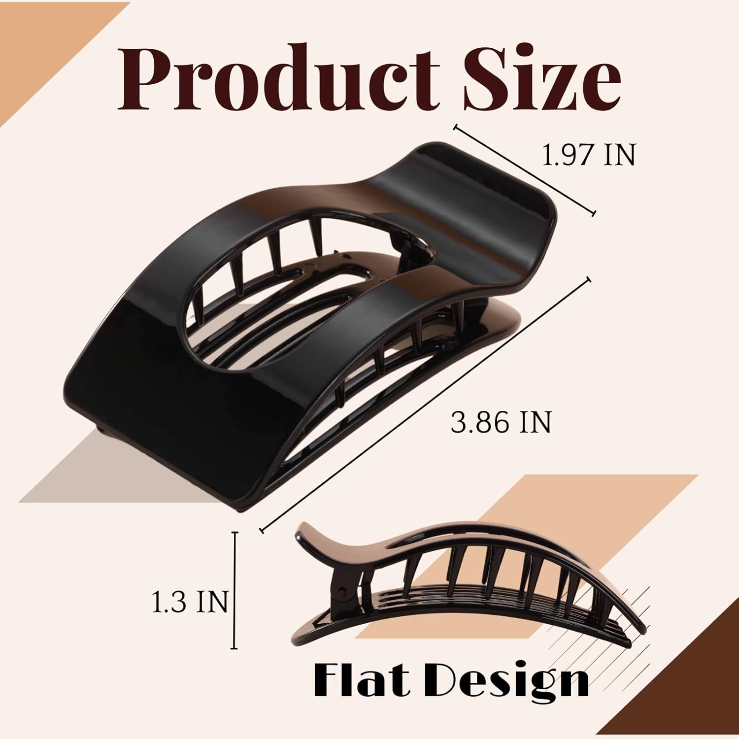 8 pack black flat hair clips for women – large glossy rectangle no-slip claw clips for thick & thin hair, strong hold square hair accessories for work & daily styling glossy black
