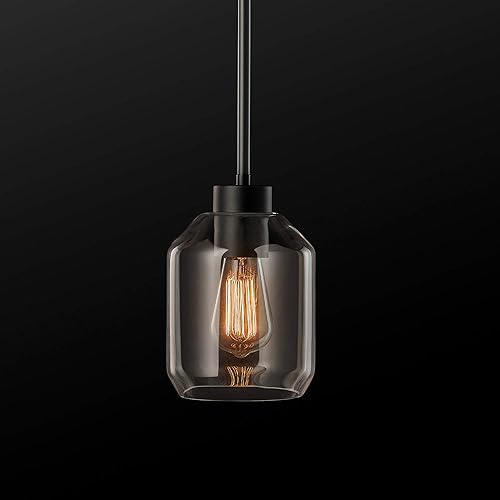 Miniatura 2 de Globe Electric 60331 Middleton 1 iluminación colgante, negro mate, pantalla de cristal transparente, bombilla no incluida