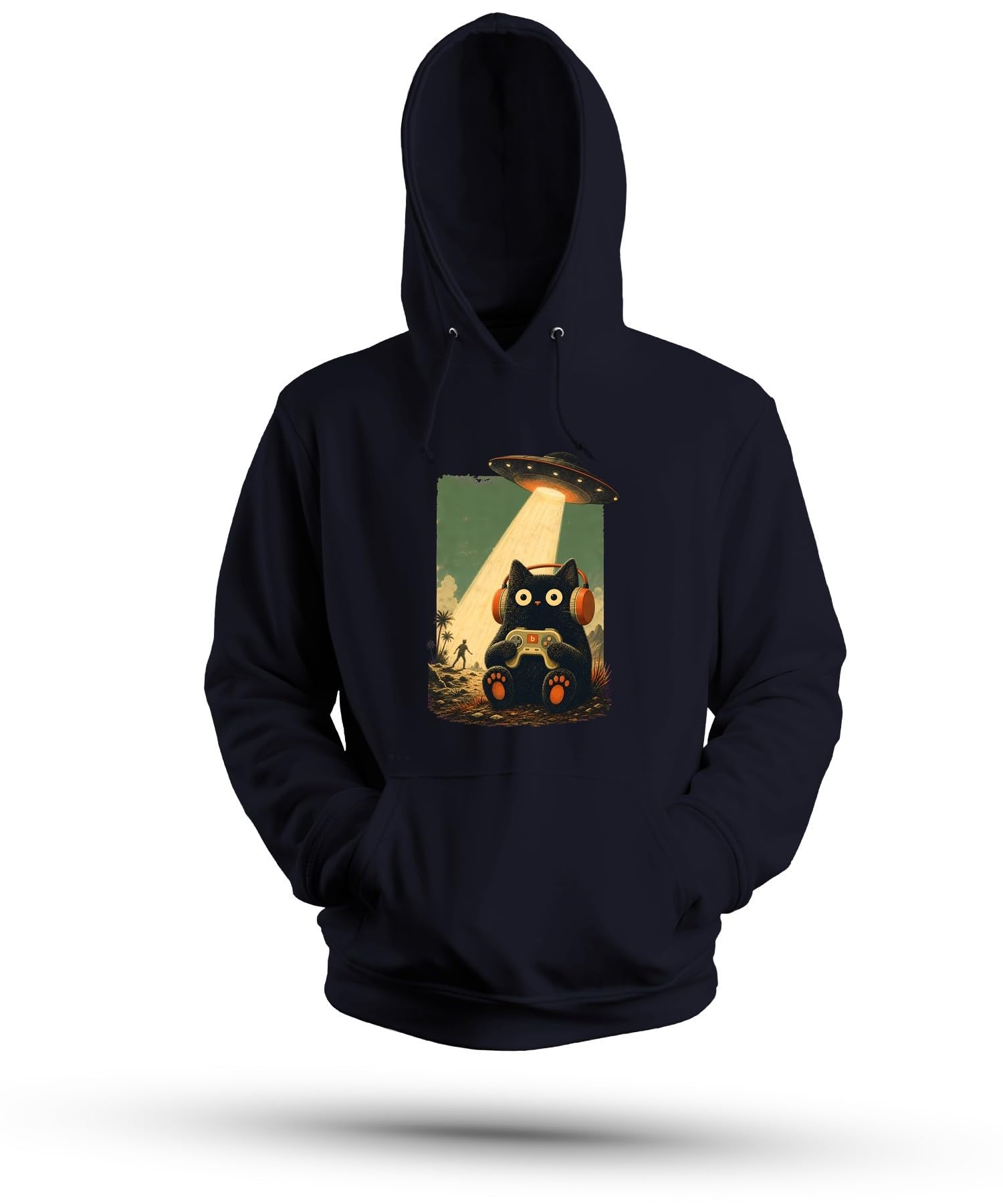 Sudadera con capucha para gaming, diseño de gato UFO Alien Japan Y2K