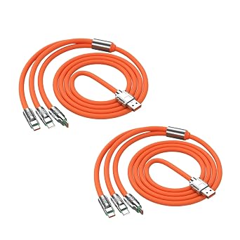 2Pcs Orange 3 in 1 Multi USB Cable 100W Multi Charger Cable Fast Charging Cable to Various Mobile Phones with Type-C/Android/Charging Ports 2m/78.7inch Multiple Charging Cord