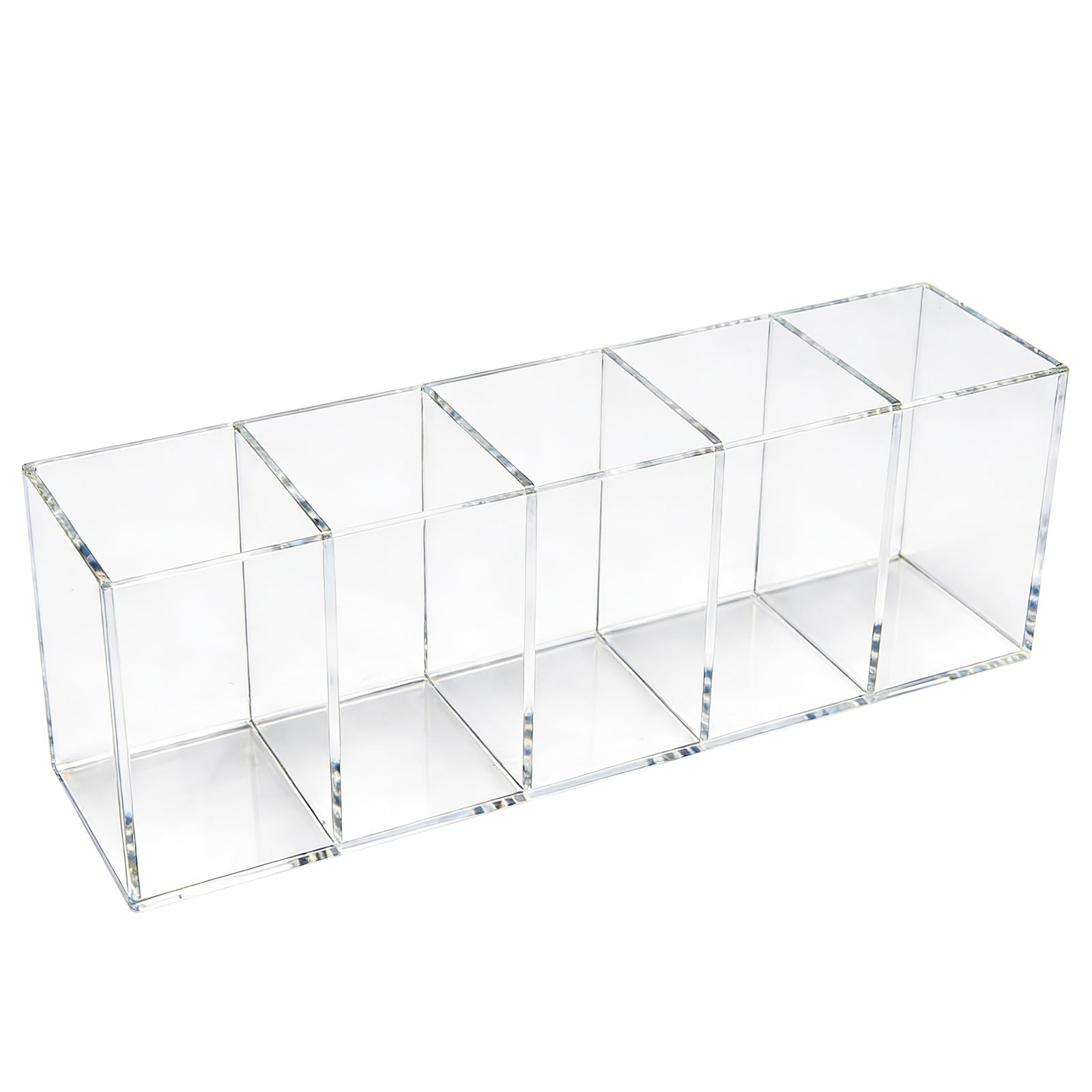 MospdyGear Acrylic Pen Pencil Holder, 5-Compartment Clear Desk Organizer, Versatile Storage for Office Supplies and Makeup Brushes