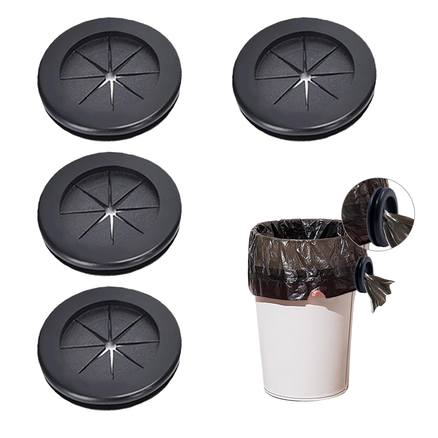 QoTang 4 PCS Trash Bags Cinch Black, Reusable Trash Liner