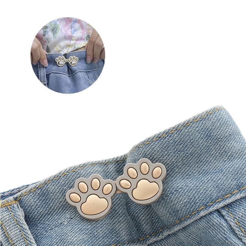 Wickston Cute Paw Shape Adjustable Jeans Button – No Sew Clip-On Metal Waist Tightener for Pants, Denim & Skirts | Reusable Cat Paw Pant Button for Waist Adjustment & Perfect Fit (2) 4
