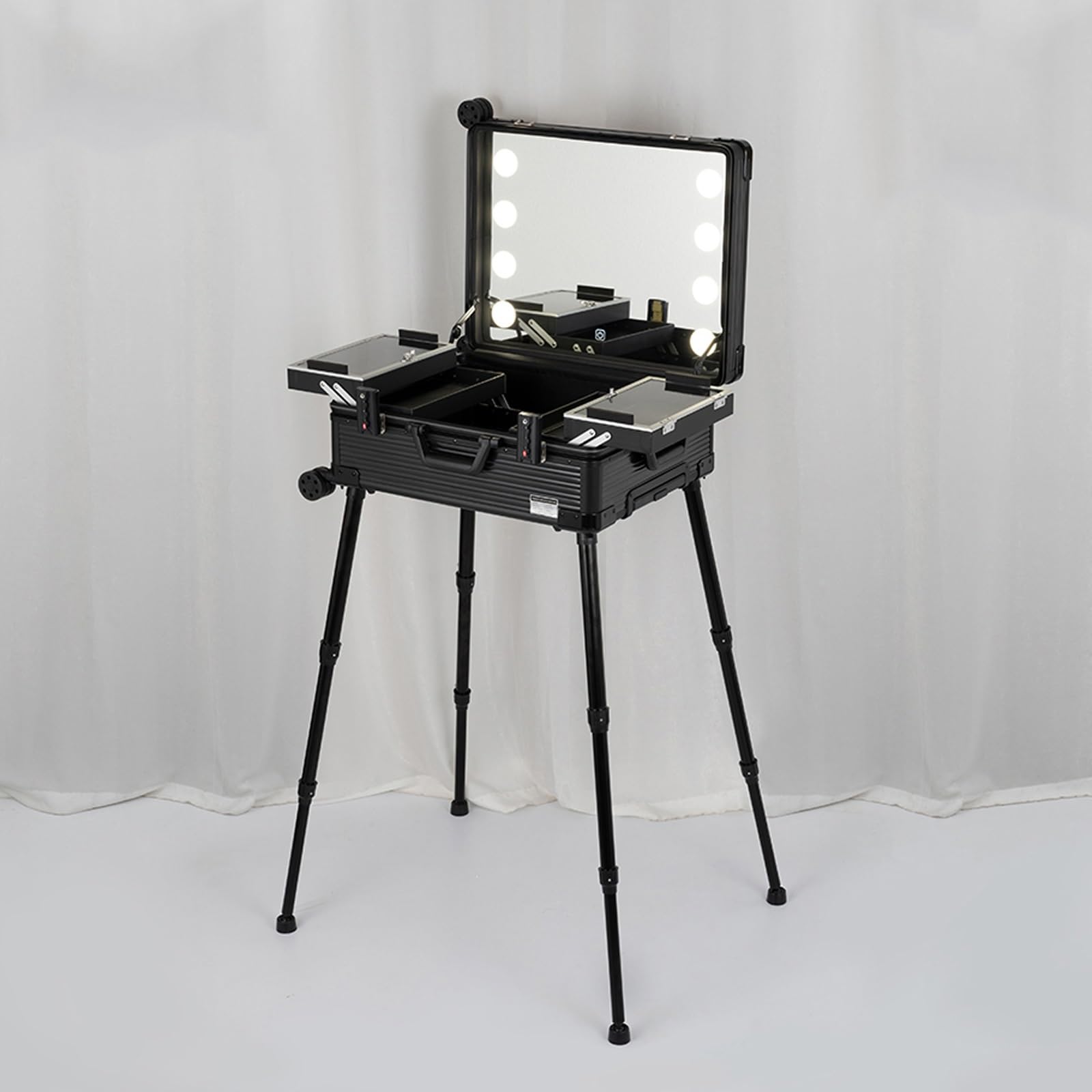 Estuche para cosméticos, Estuche de Viaje para cosméticos, Estuche de Maquillaje con Ruedas, Estuche de Maquillaje de Aluminio con Luces LED, Organizador Profesional de cosmético