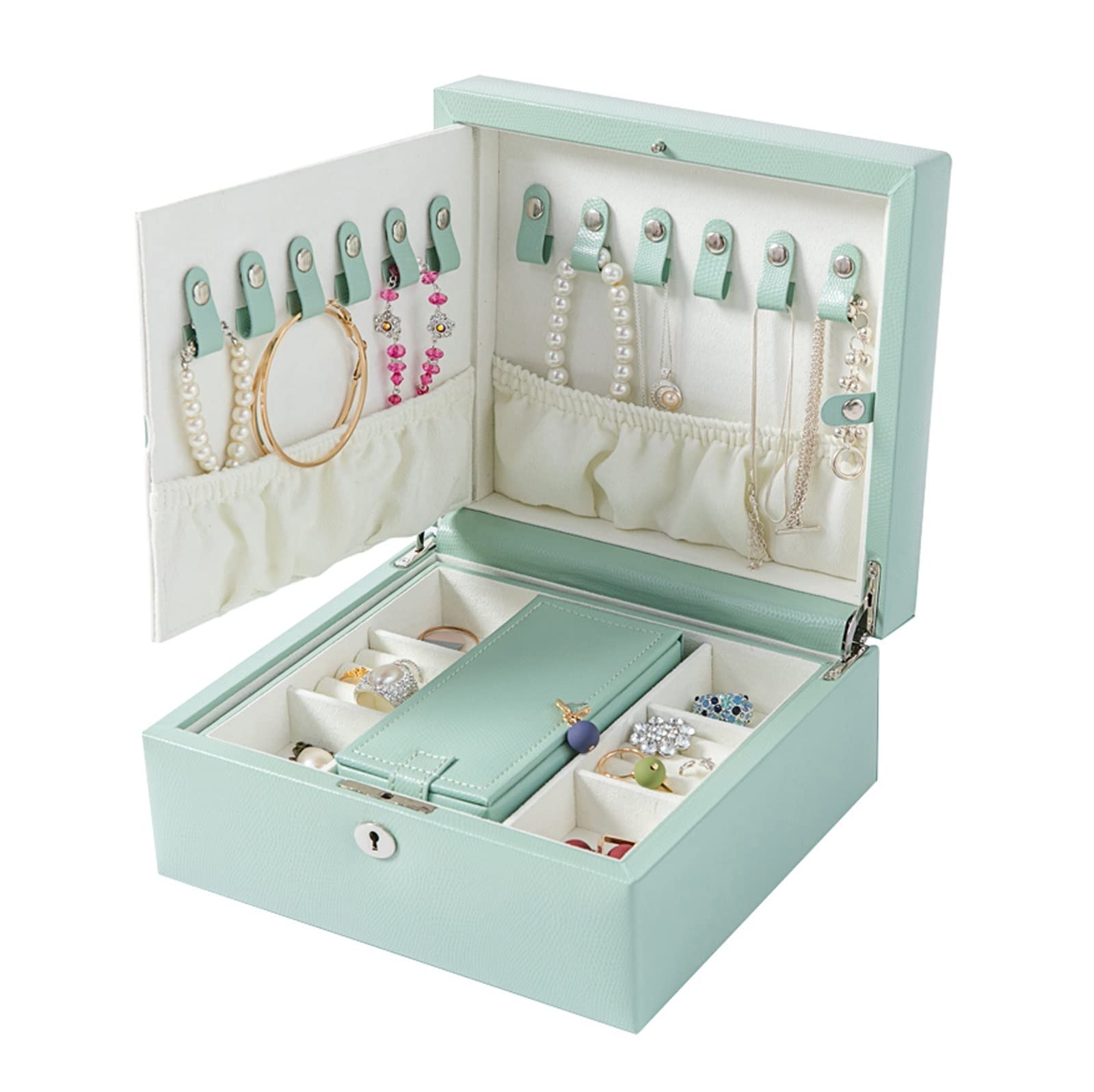 Box Organizer for Women Girls PU Leather Portable Jewelry Case Storage Holder Case Earrings Rings Organizer Holder Color