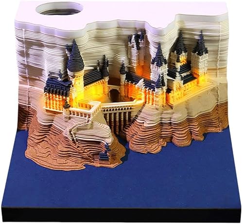 Miniatura 2 de Calendario 3D 2024 Bloc de notas 3D Magic Castle Calendario Semanal Bloc de notas con luz Calendario de escritorio creativo DIY Tallado de papel