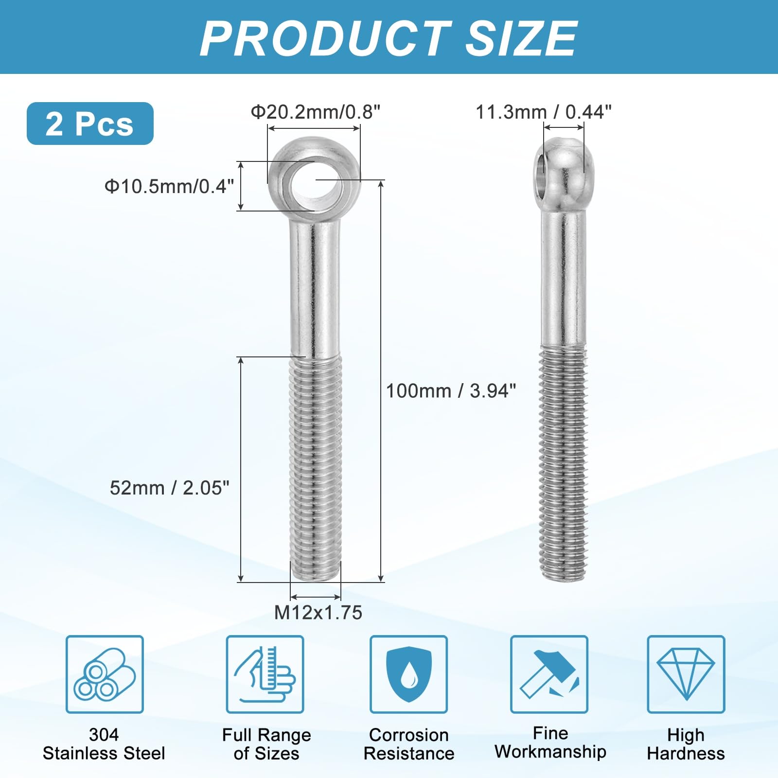 PATIKIL 2 Pcs M12x100mm Shoulder Swing Lifting Eye Bolt - Image 2