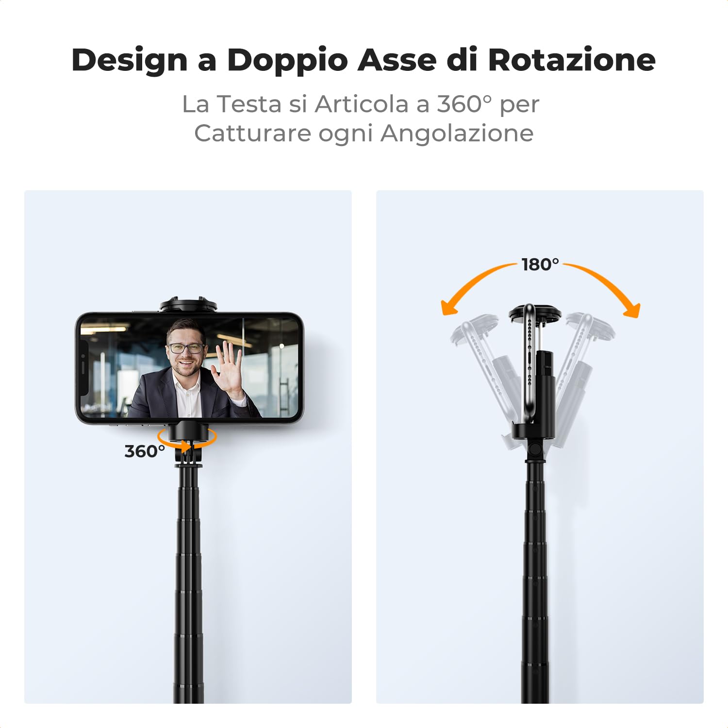 K&F CONCEPT 175cm Bastone Selfie Auto-Apertura, Treppiede Selfie Stick con Telecomando Bluetooth & Slitta a Freddo, 360° Rotazione, Treppiede Smartphone per Viaggi, Vlogger, iPhone/Samsung