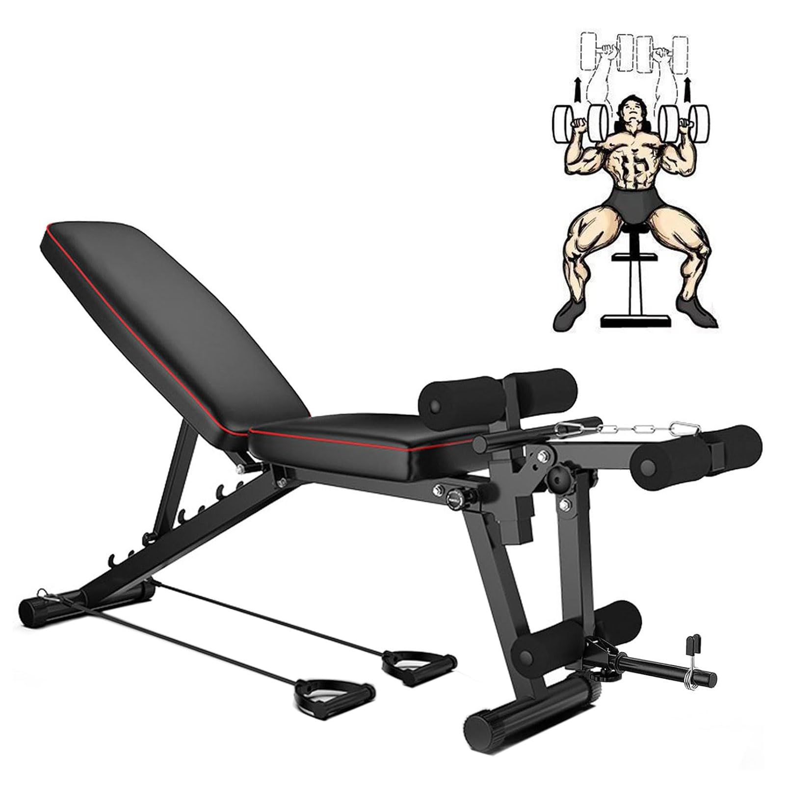 Banco Musculación, Banco De Pesas, Banco de Ejercicios, Banco Pesas Inclinable, vReclinable y Plano, Banco Abdominales en Casa, Banco Reclinable Gimnasio MAX.200KGBlack,48 * 162 * 111CM