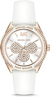 ساعة ستانلس ستيل بسوار سيليكون بتصميم رياضي كبيرة الحجم مرصعة باحجار الراين بلون ابيض من مايكل كورس، MK6945 MK، انالوج، للنساء