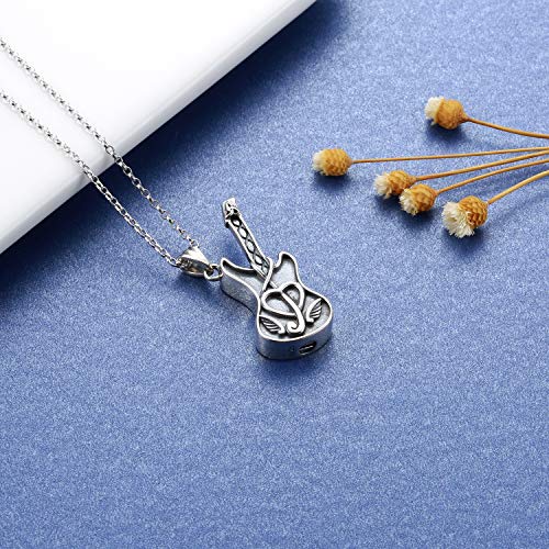 925 Sterling Silver Guitar Cremation Jewelry for Ash - Guitar Locket Urn Necklace Musical Memorial Pendant Bereavement Keepsake Gift for Loss of Guitarist or Music Lover (guitar Urn holds ashes)4