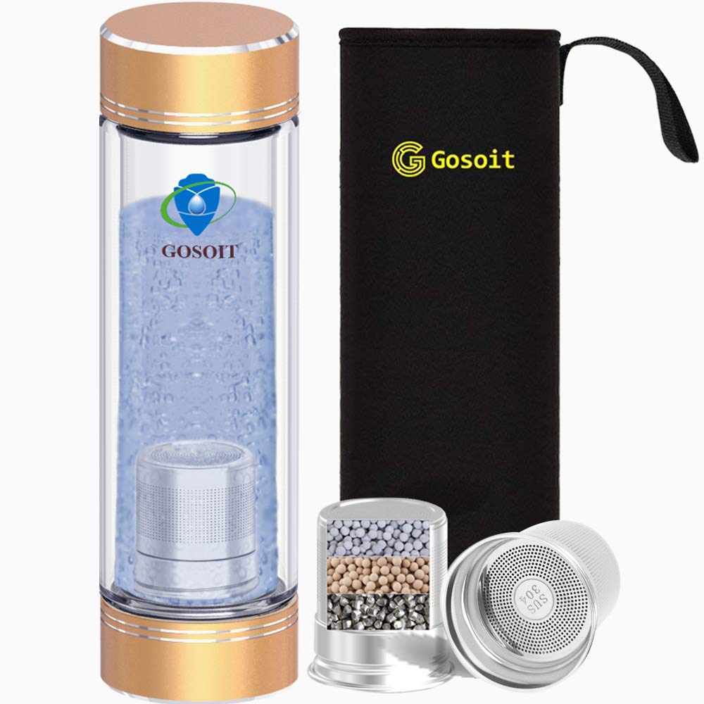 GOSOIT Hydrogen Tea Water Bottle Hydrogen Alkaline Water Generator Ionizer Maker Machine Water Bottle with Tea Filter
