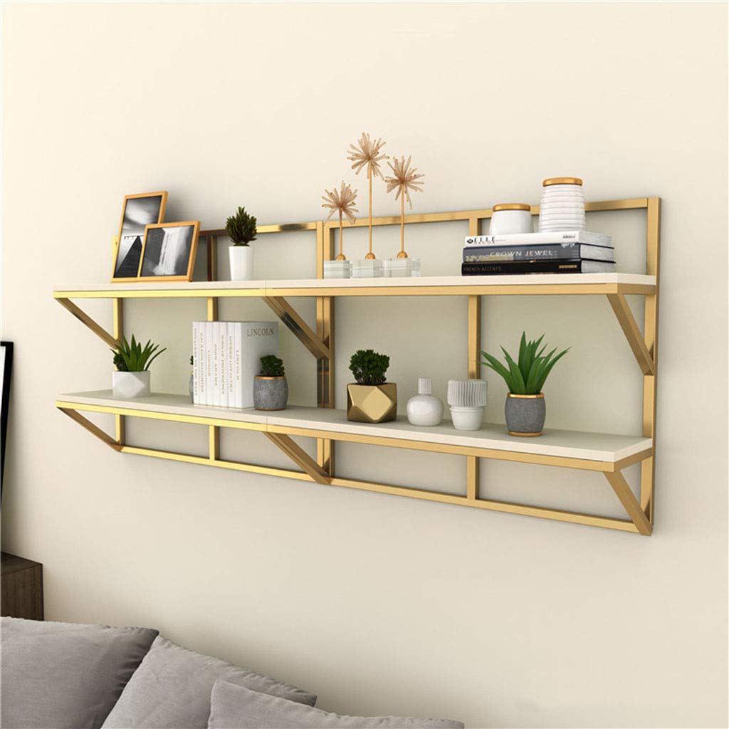 Estantes Flotantes de 2 Niveles, Oro Salón Estante de Exhibición, Montado en la Pared Estantes de Almacenamiento para El Dormitorio, Sala de Estar, Cocina, Baño
