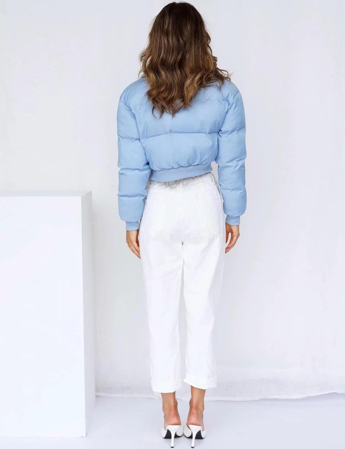 Gihuo Women' s Cropped Puffer Jacket Padded Long Sleeve Bubble Coats Winter Warm Puffy Outerwear - Image 6