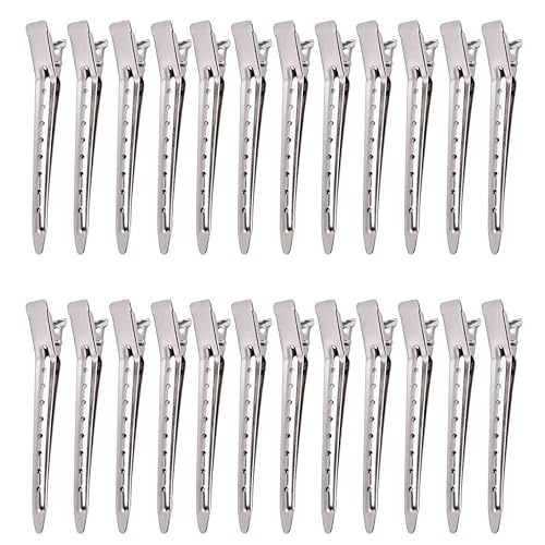 Ondaring 24 Pcs Metal Duck Billed Hair Clips Silver for Styling Sectioning, 3.5 Inches Rustproof Metal Alligator Curl Clips Pins for Curls & Long Hair - 24 Pcs 3.5 Inches Silver