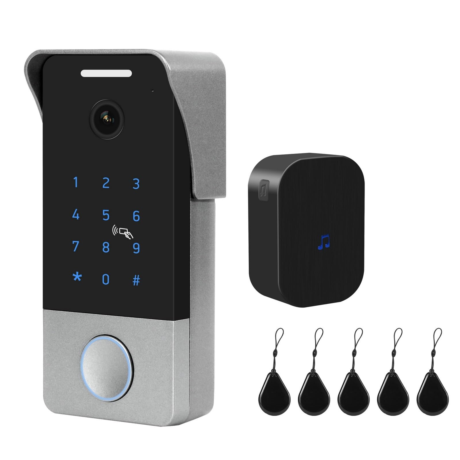 Sonnette sans Fil, visiophone Intelligent Tuya, déverrouillage RFID par Mot de Passe, Panneau d'appel en Alliage, étanche for l'extérieur, Connexion RJ45 Grand Angle