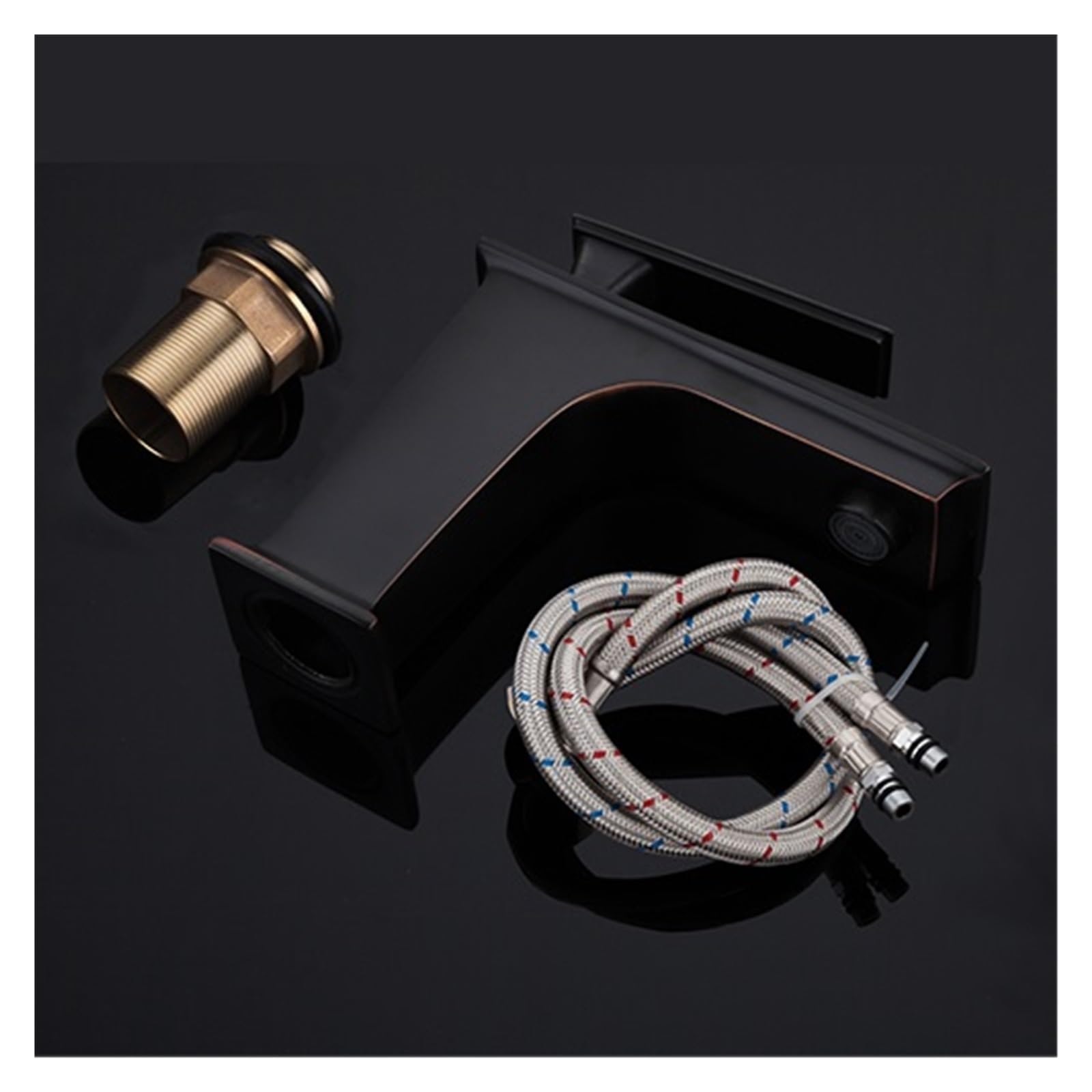 Grifo de lavabo de cascada negro con termostato de baño regulable