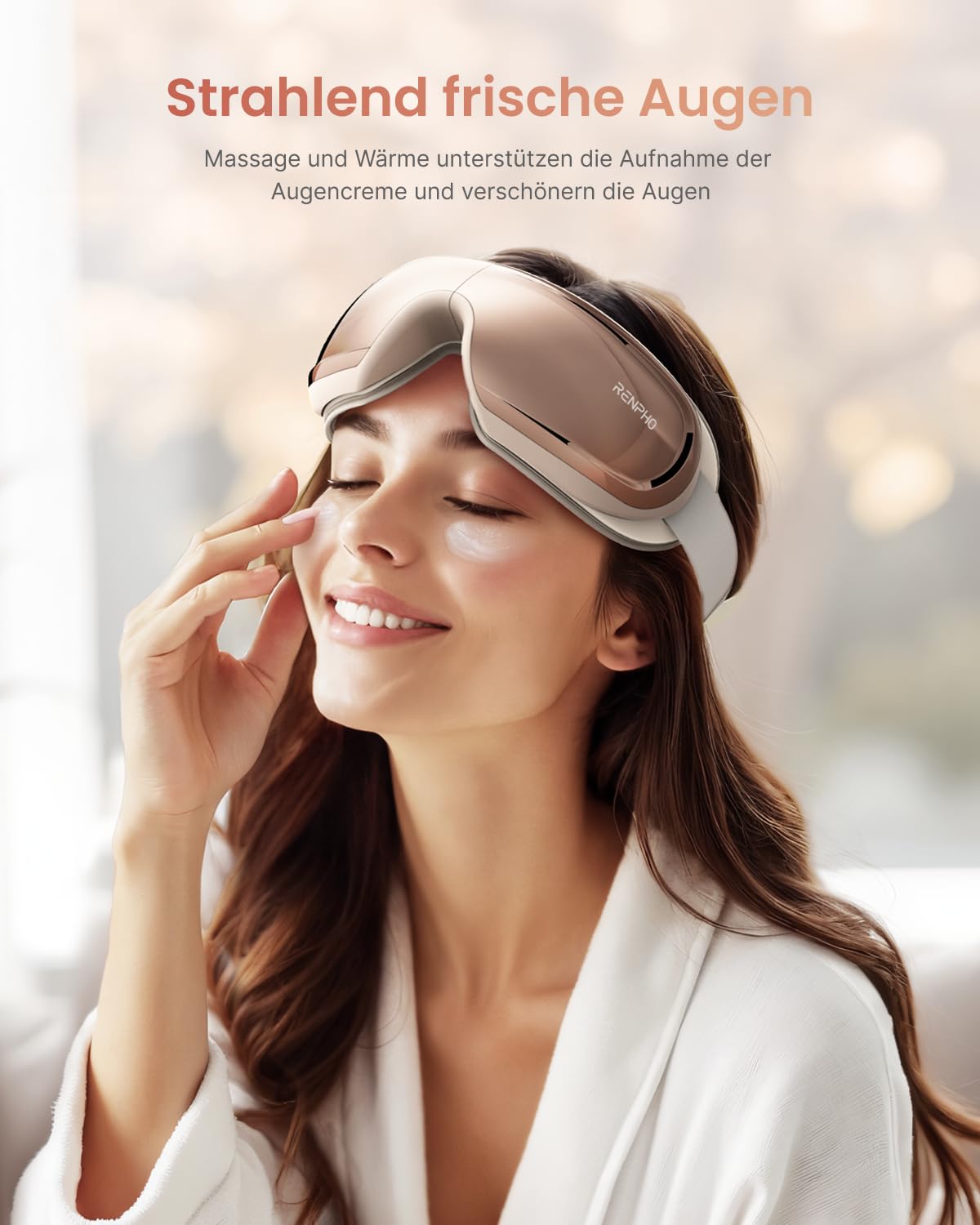 RENPHO Eyeris 3 Augenmassagegerät – Wärme-, Luftdruck- & Vibrationsmassage mit Bluetooth-Musik – Faltbar & USB-C – Entspannung gegen Augenmüdigkeit & Kopfschmerzen (Rose Gold)
