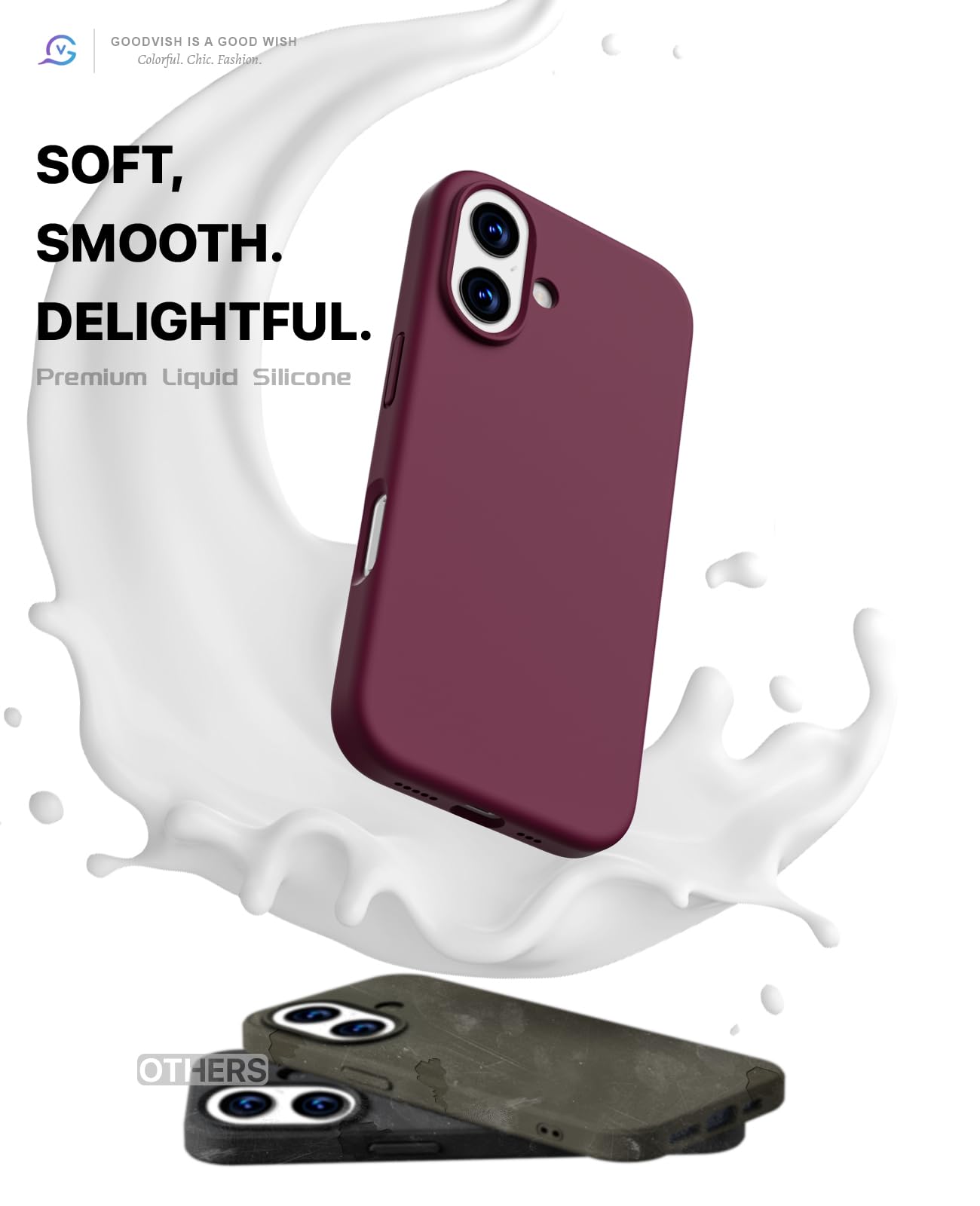 GOODVISH 3 in 1 Silicone Cover per iPhone 17 6.3", Custodia con 2 Pellicola Vetro Temperato [Protezione Fotocamera] 360° Protezione Anticaduta Case per Cellulare Antiurto Resistente, Vino Rosso