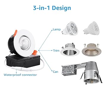 TORCHSTAR 3 Inch Gimbal LED Recessed Light with Junction Box