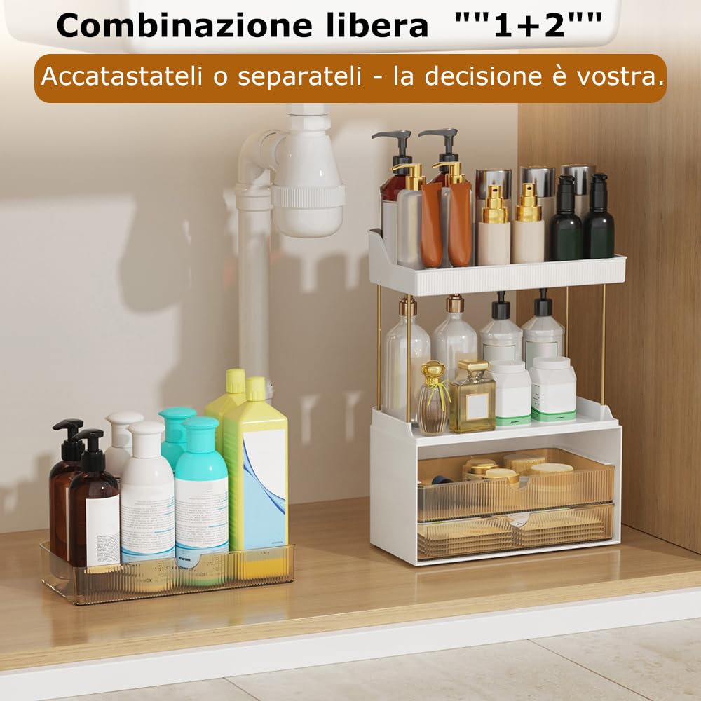 Organizer per trucchi – Upgrade 2 ripiani, 3 cassetti, grande organizer per cosmetici, organizzatore squisito, organizer da bagno, organizzatore da toeletta, ambra