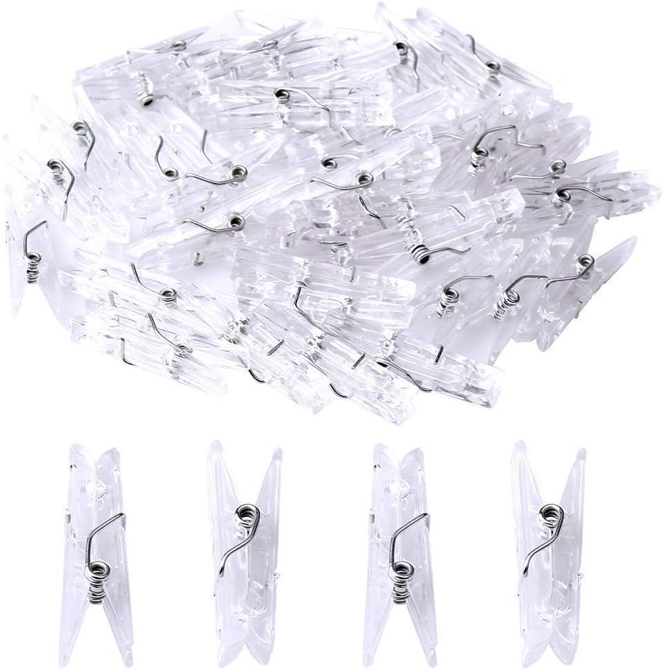 Clear Photo Clips, 100Pcs Mini Transparent Plastic Clothespins Hanging Multi-Functiona Picture Clips for Office,Home,Arts