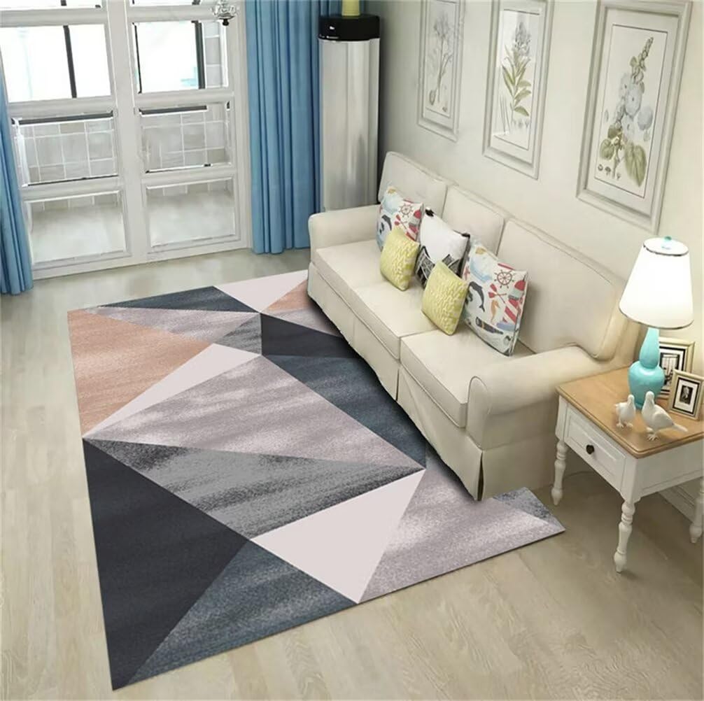 Grand tapis de salon bleu à motif géométrique pour chambre