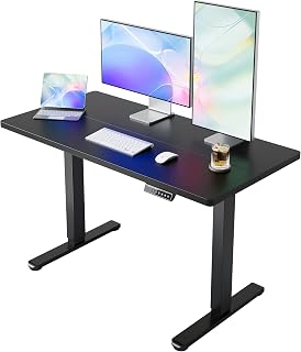 HUANUO 48x24 Electric Standing Desk - Height Adjustable Sit-Stand with 4 Memory Presets, Headphone Hook, Cable Manager, Black